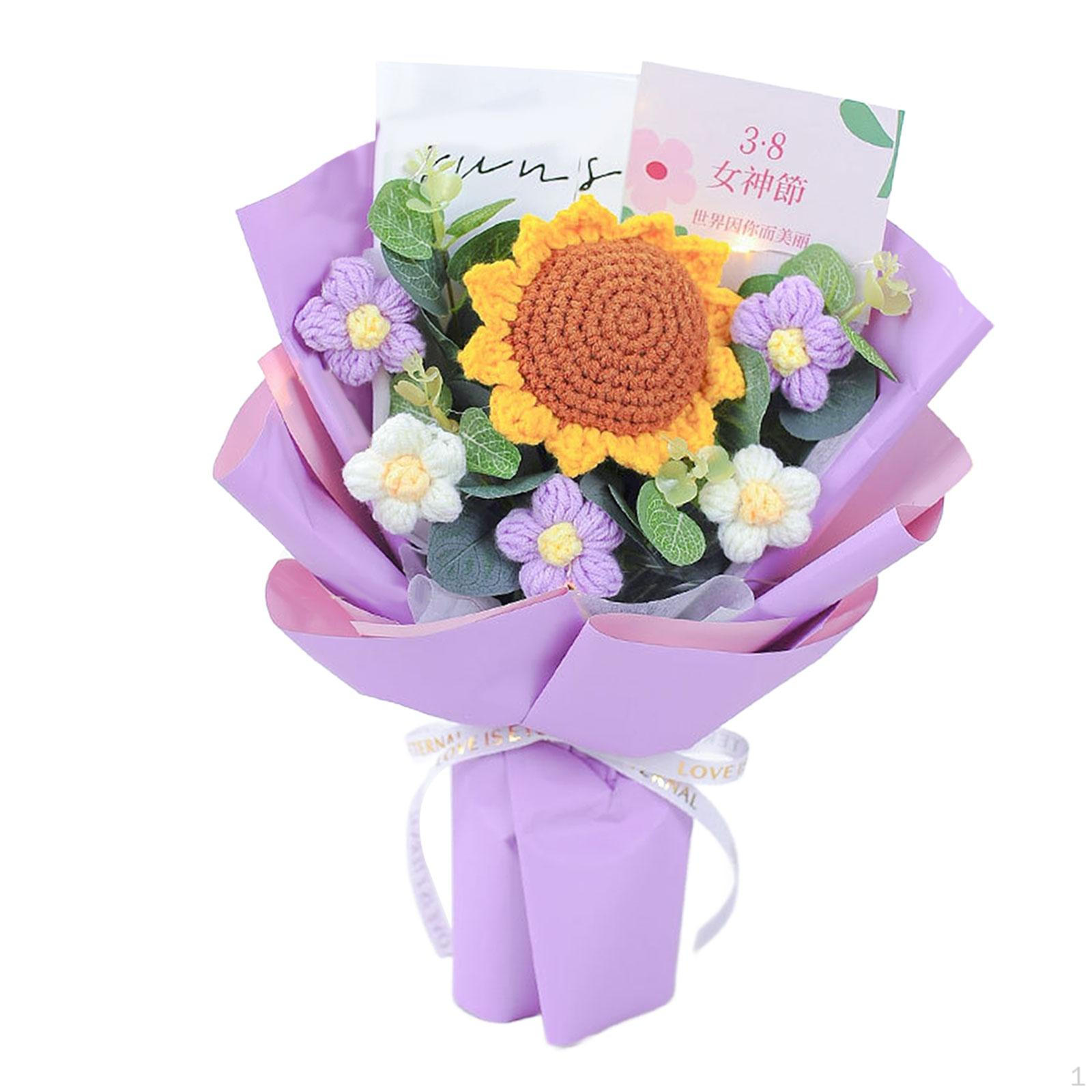 

Завершенный букет цветов крючком, искусственный вязаный цветок ромашки, домашний декор фиолетовый