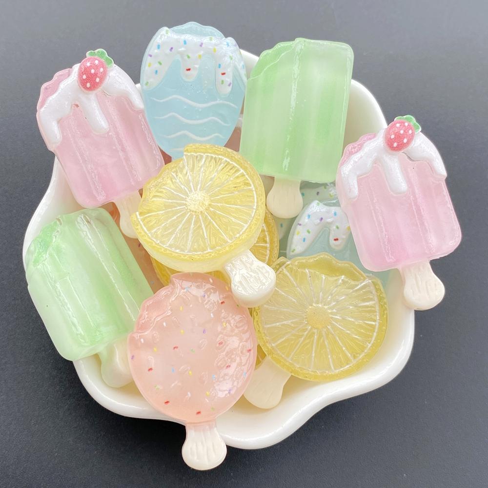 10Pcs Cute Resin Transparent Fruit Strawberry, Lemon Ice Cream Flat Back Scrapbooking DIY Jewelry Craft Decoration Accessories