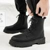 Mens High-top Boots High Quality Leather Casual Boots British Style Lace Up Ankle Boots Non Slip Platform Boot Botas Para Hombre