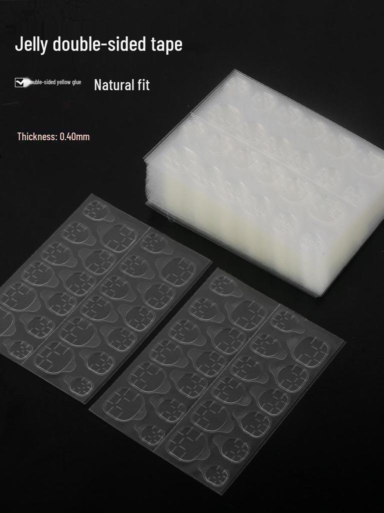 Nail Art Wearable Jelly Adhesive Stickers - 24 Double-Sided Invisible Tips (Yellow/White Glue Options)