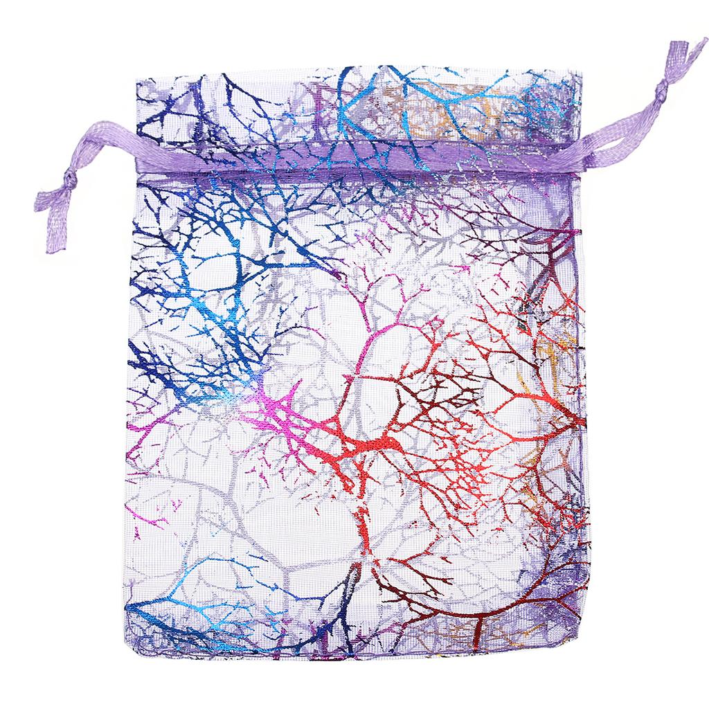 10pcs/lot Organza Drawstring Bags Colorful Coral Trees Pattern Jewelry Packaging Bags For Wedding Birthday Party Candy Gift Bags