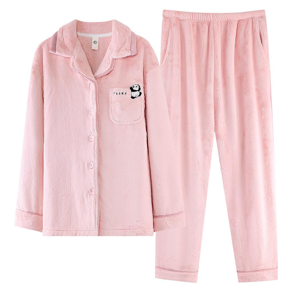 Flannel Pajamas Women'S Autumn And Winter Models, Winter Coral Fleece Fleece Thickened Loungewear Warm Suit