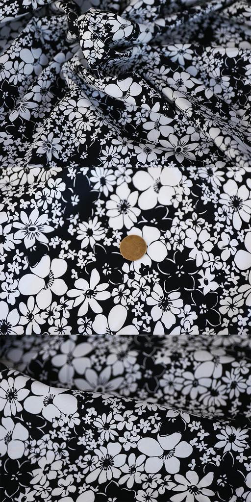 Italian Black & White Floral High-Count Cotton Poplin Fabric for Designer Dress Shirts