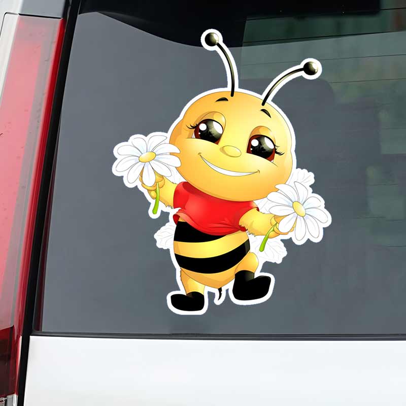 Cute Little Bee Cartoon Insect Car Stickers Waterproof Vinyl Decals Auto Body Window Decor Motorcycle Helmet Stickers M461