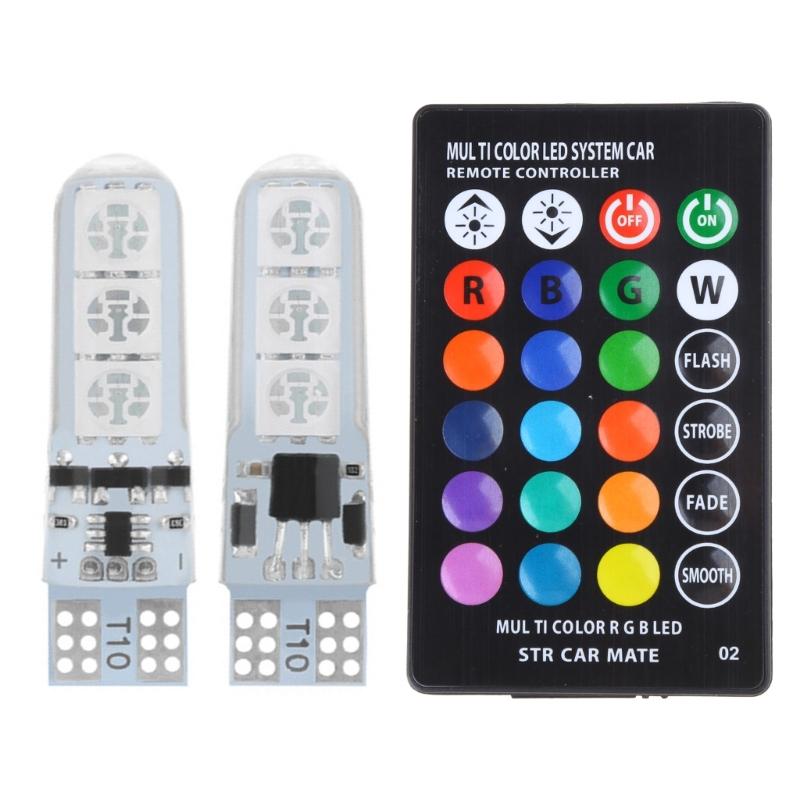 

2x T10 LED пульт дистанционного управления W5W для 501 RGB цветных автомобильных лампочек