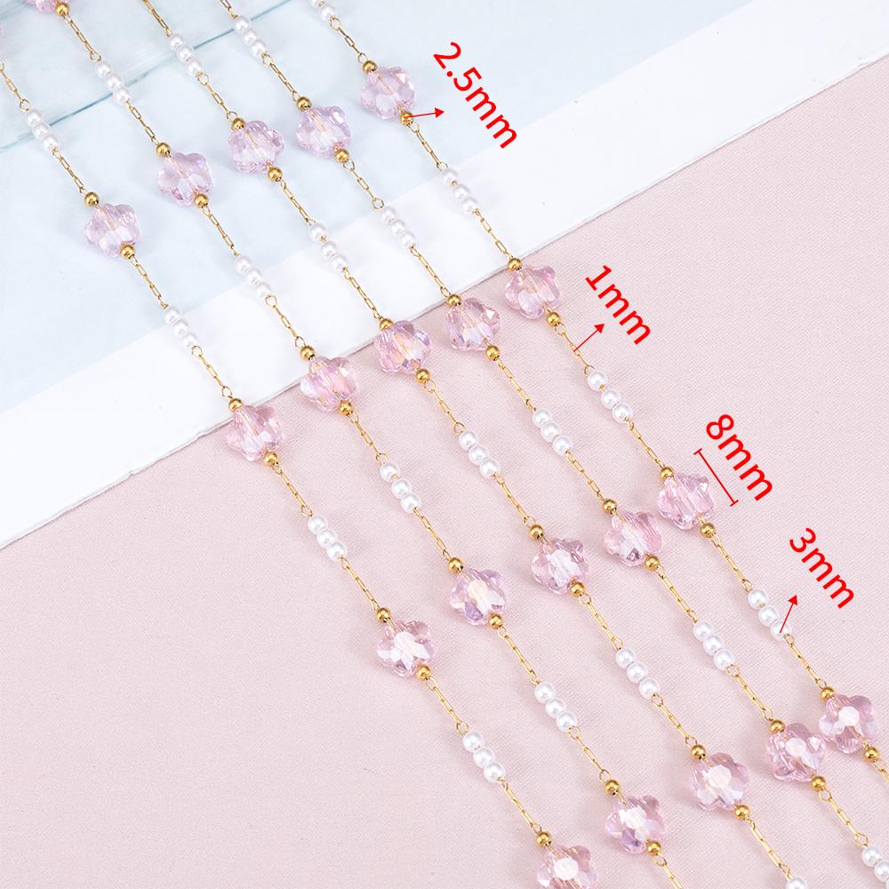No Fade 1Meter Stainless Steel Crystal Butterfly Pink Flower Beaded Chains for Bracelet Necklace DIY Jewelry Findings Quality