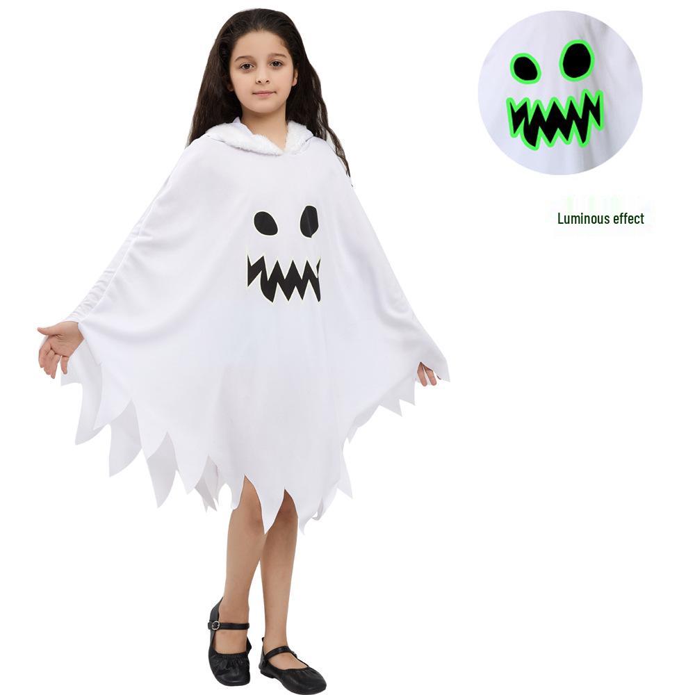 Children's White Luminous Ghost Skull Halloween Costume Cape