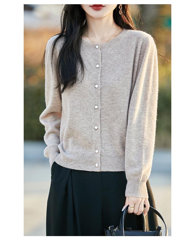 Autumn & Winter Round Neck Wool Cardigan - Women's Loose Knit Jacket, Long Sleeve, Short Style Top