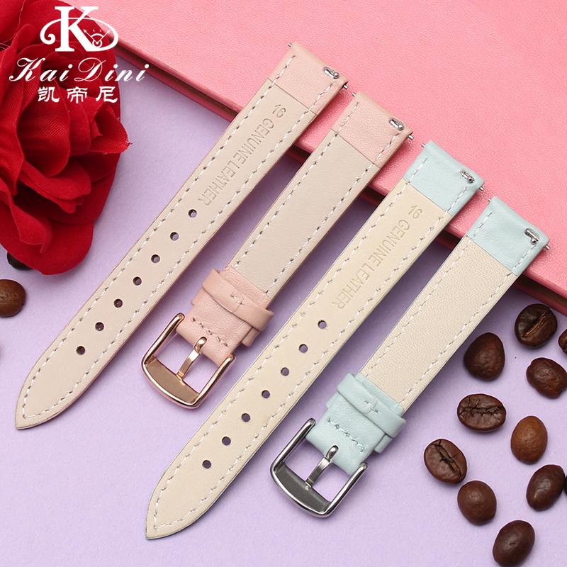10 12mm 14mm 15mm 16mm 18m Quick Release Strap Women Genuine Leather White Red Pink Blue Cowhide Watch Band Bracelet Accessories