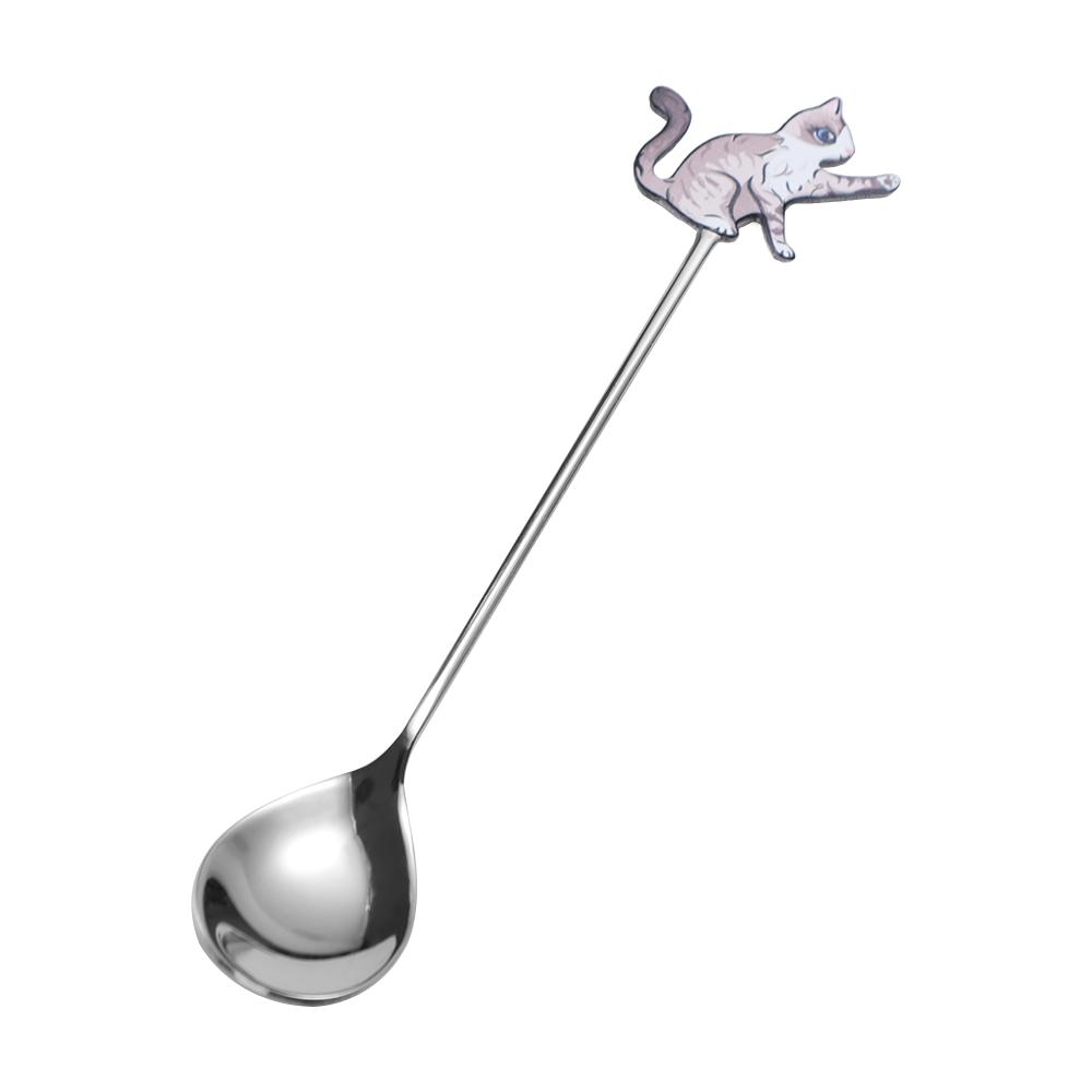 Creative Polished Cat Fish Stainless Steel Spoon Japanese Korean Style Stirring Spoon Teaspoon Colorful Dessert Spoon Gifts