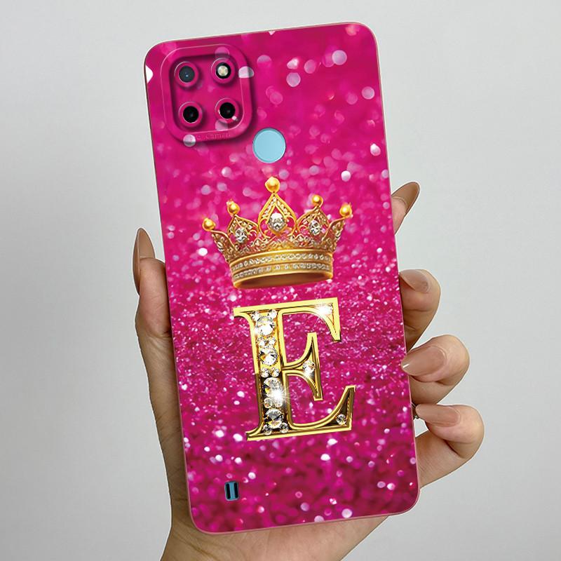 For Realme C21Y C25Y Phone Case Crown Letters Soft Liquid Silicone Protective Back Cover For Realme C21 C15 C 21 C 25 Y Fundas
