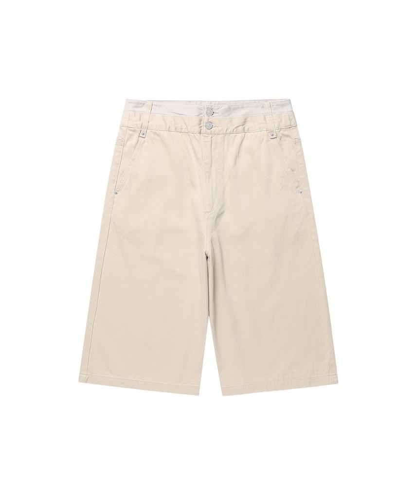 Gicheol Double Waist Bermuda Cotton Pants (Beige)