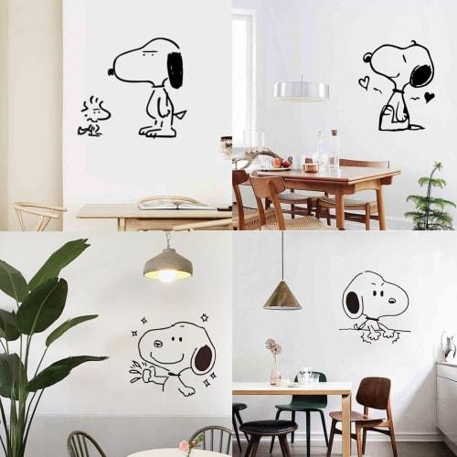 Popular Cute Snoopy Wall Stickers, 12-Piece Set, Ins-Style Korean Style, Stylish Wallpaper, Room Decor, Living Room, Window, Bathroom, Toilet, Cute Sn