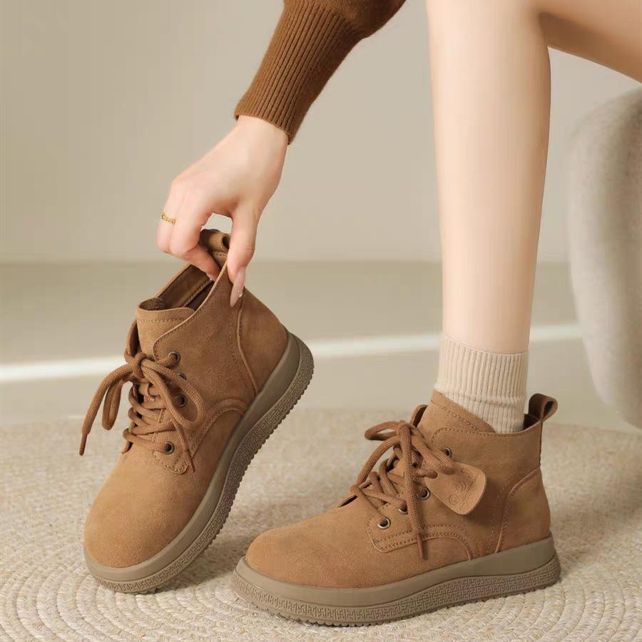 Retro style short boots women's autumn new thick-soled versatile lace-up thin Martin boots women's boots