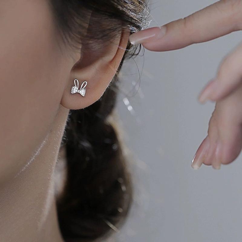 Cercei tip iepure Cercei cu zirconi pentru femei, vara cu stelute, găuri pentru urechi, cercei simpli