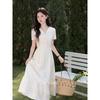 Vintage French Style Short Sleeve Maxi Dress