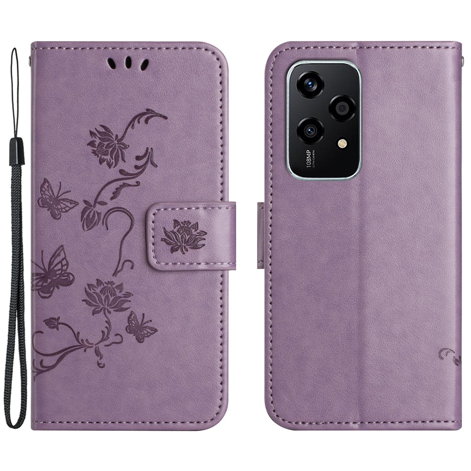 

For Honor 200 Lite Case Butterfly Flower Leather Wallet Book Stand Phone Cover Purple