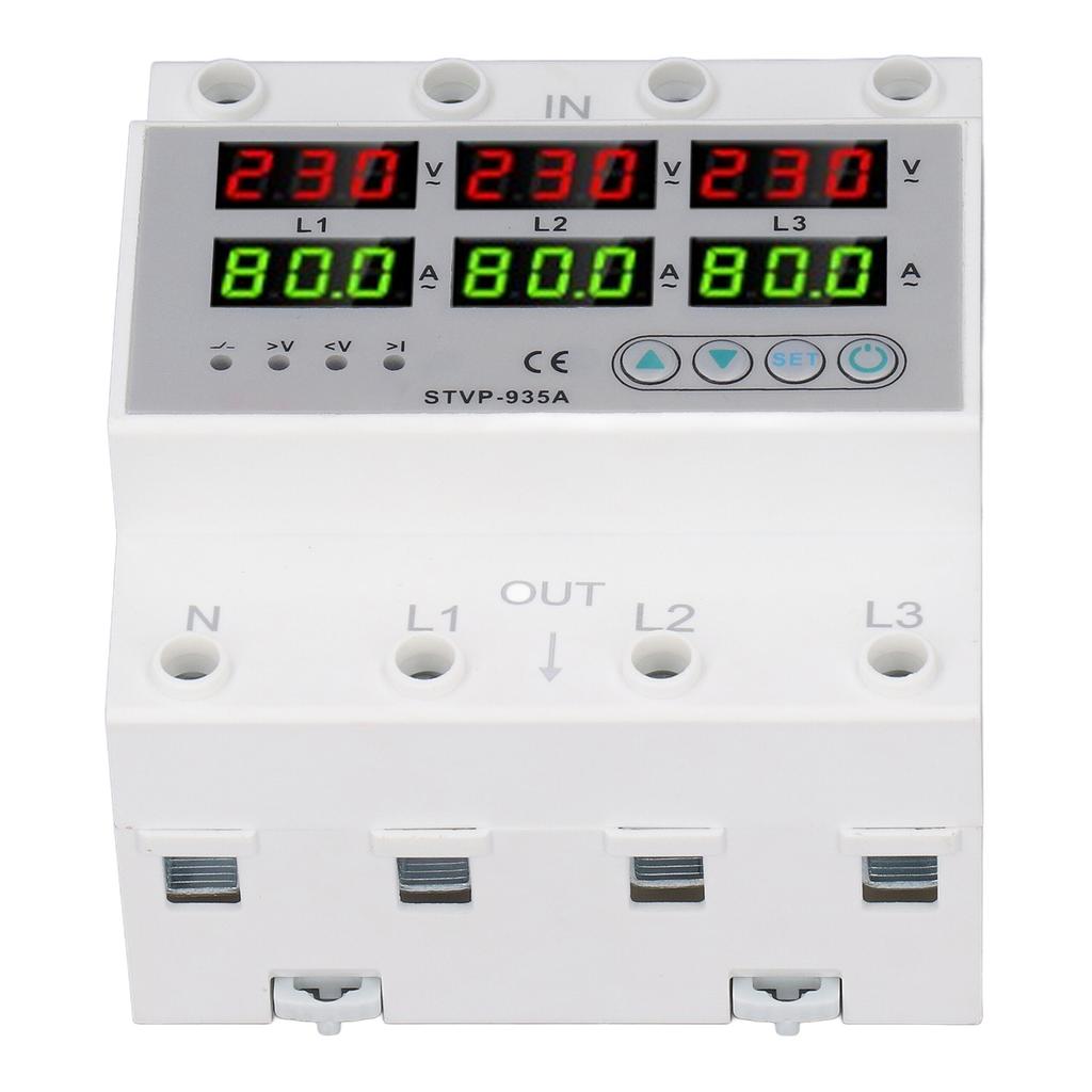 Over Under Voltage Protector 80A 3 Phase Auto Reset Voltage Protective Device DIN Rail Voltmeter Amm