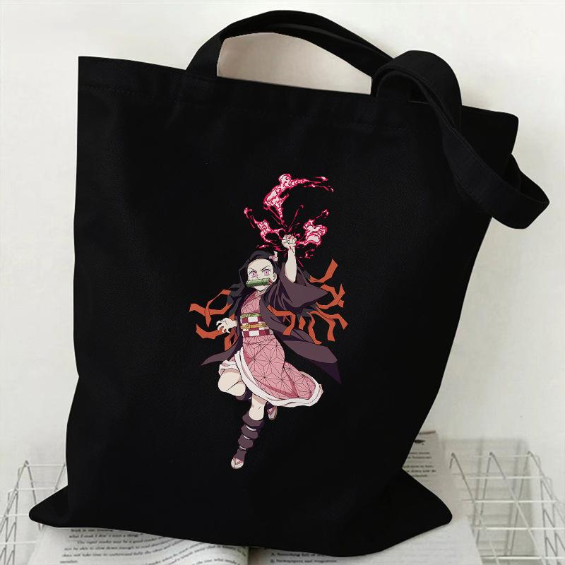 Japan cartoon comicsNezuko Kamado Demon Slayer Printed Shopping Canvas Bag Stylish Shoulder Bag Large Capacity Handbag for Women 7559
