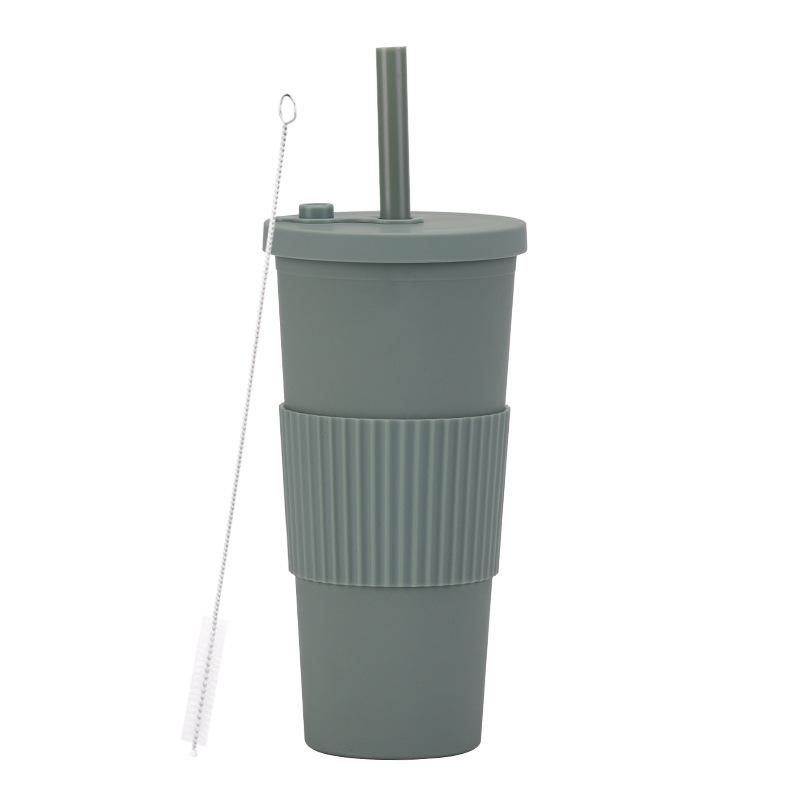 2025 Large Capacity Double Layer Plastic Cup Large Hole Straw Pearl Boba Milk Tea Cup Portable Outdoor Straw Cup