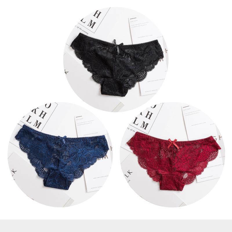 Panties Woman Sexy Lace Briefs Transparent Female Underwear Hollow Out Cotton Crotch Girls Underpants 3 Pcs/Set