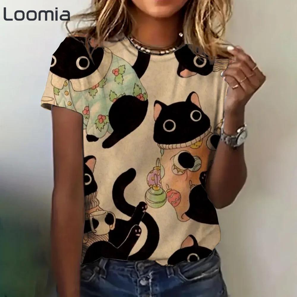 Cartoon Graphic Women's T Shirts Causal Short Sleeve Top Womenimitation Cotton Tees Oversized Female Clothing Ladies Summer Tees