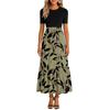 Women's Fashionable Casual Belt Short Sleeved Round Neck Print Elegant Temperament Dress