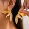 Exaggerate Temperament Irregular Liquid Metal Texture Multi-layer Flower Petal Leaf Leaves Stud Earrings for Women Korea Jewelry