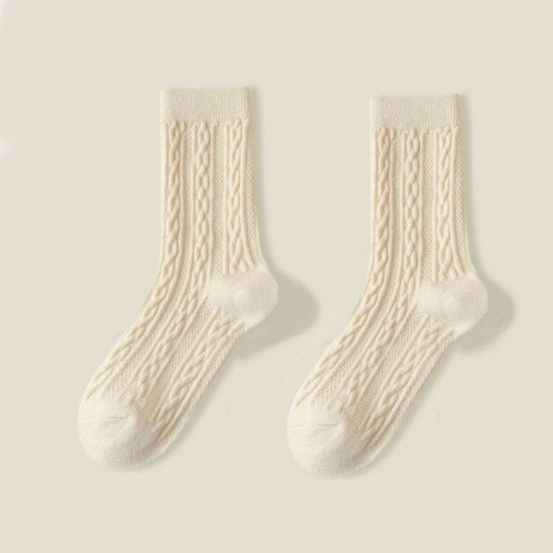 Japanese Twist Women's Mid-Calf Socks - Spring & Autumn, Comfortable, Breathable, Solid Color, Versatile, Sweet, Knee-High & Postpartum Options