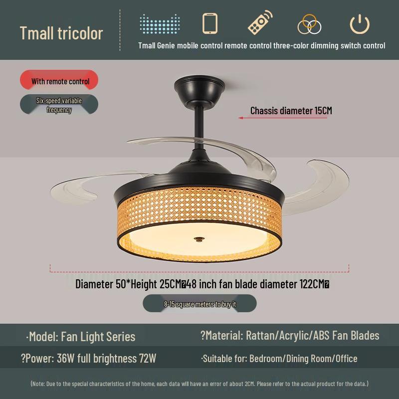 

2025 Modern Bedroom Ceiling Fan Light: Silent Wabi-Sabi Design with Variable Speed and Invisible Blades. 42-inch frequency remote
