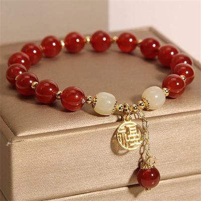 Chinese Style Red Agate Bracelet Jewelry Gifts Elegant For Women Natural Stone Vintage Fashion  Jewelry Accessory