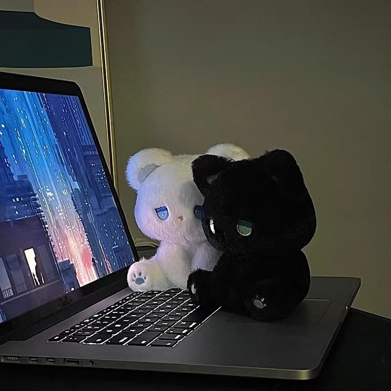 Cute Emo Cat Plush Doll Super Soft Stuffed Animal Kitten Toy Kawaii Sitting Plushies Home Decor Gift For Teen Girls Anime Fans