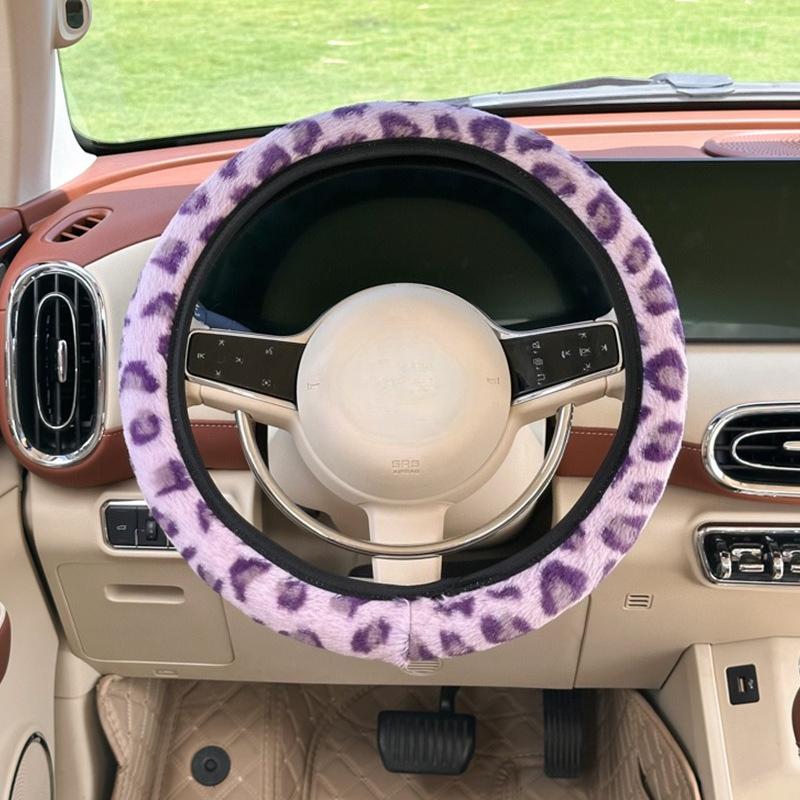 Leopardenmuster Auto Lenkradbezug Winter Plüsch warm rutschfest ohne Innenring Lenkradschutzbezug