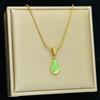 Luxury Gold Stainless Steel Teardrop-shaped Blue and Green Crystal Pendant Necklace Stud Earrings Set for Woman Jewelry