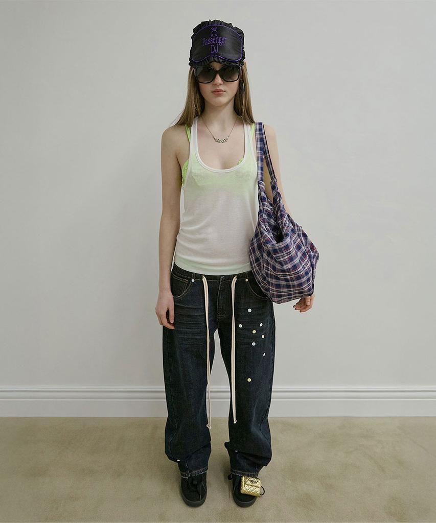 Sculptor Plaid Big Hobo Bag Navy