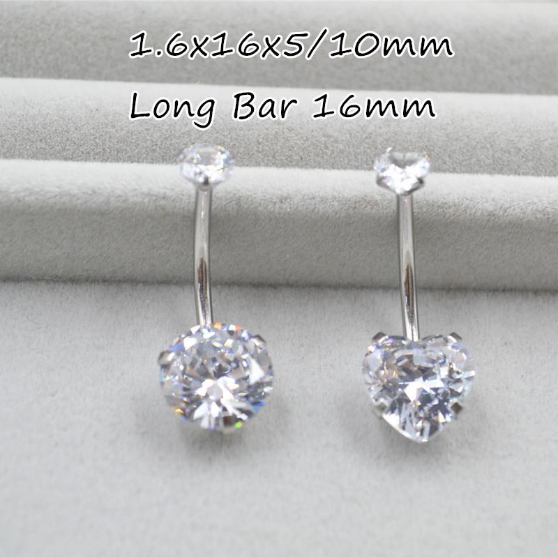 Titanium Steel Heart Zircon Navel Ring with Long Bar (6-18 Mm)