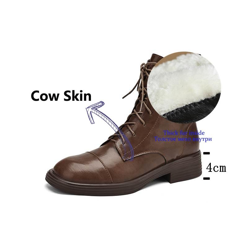 

Krazing Pot Cow Skin Autumn Winter Shoes Med Heels Size 43 Size 42 Round Toe Lace Up Retro Fur Keep Warm Ankle Boots 39 коричневый
