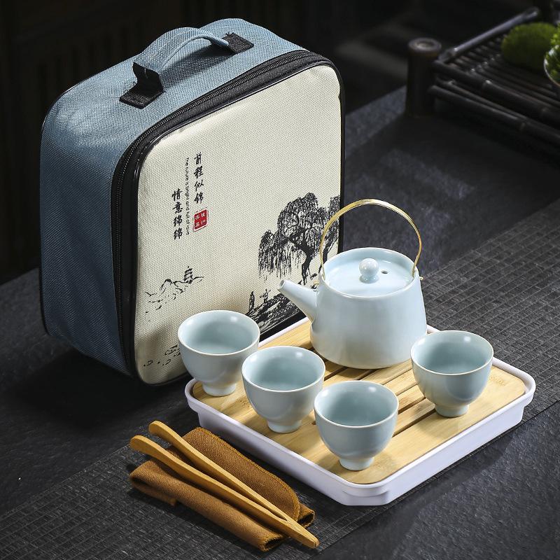 Travel tea set Ge kiln Ru kiln set tea tray home wedding opening real estate souvenir