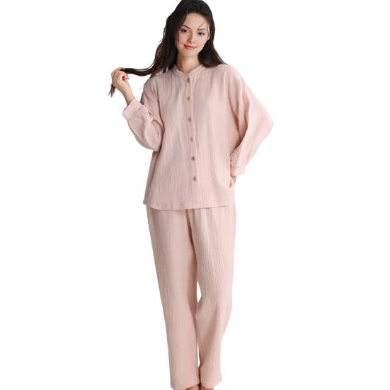 Women's Cotton Pajama Set Button Down Long Sleeve Top And Long Pants Loungewear Set Casual 2 Piece Sleepwear