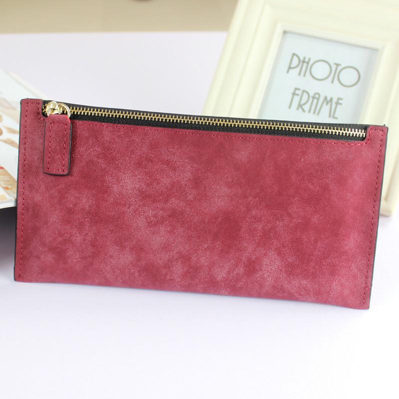 New Fashionable European American Simple Matte Long Wallet Women Thin Zip Wallet Student Clutch Card Holder