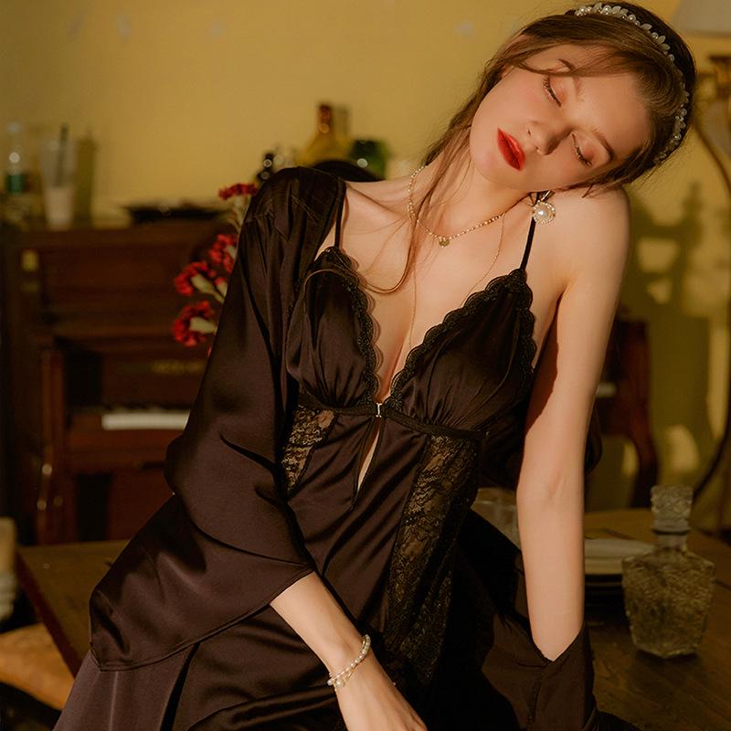 Dámská sexy noční košilka s odhalenými zády, pyžamový set s vycpávkami na prsou