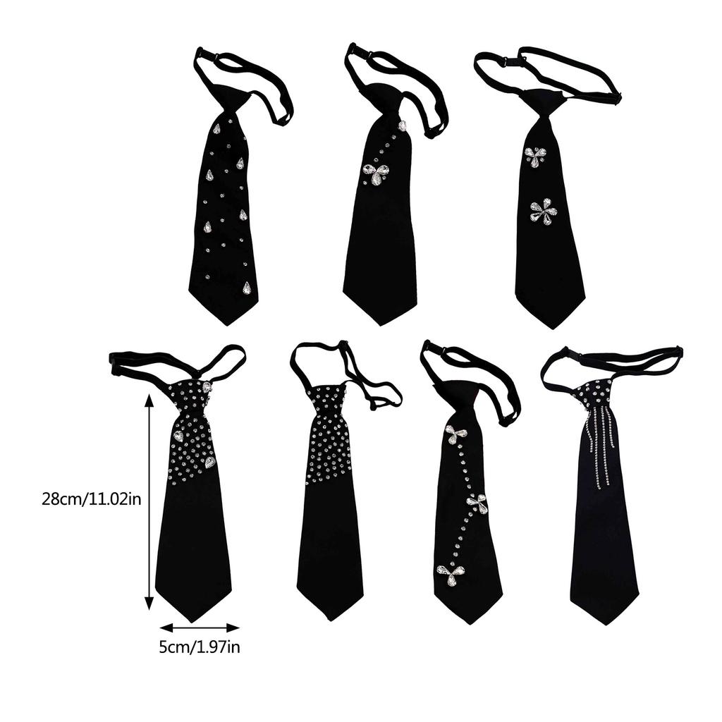 Unisex Japanese Student Uniform Adjustable Strap Pre Tied Necktie Luxurious Rhinestones Embellished Neck Tie Neckwear