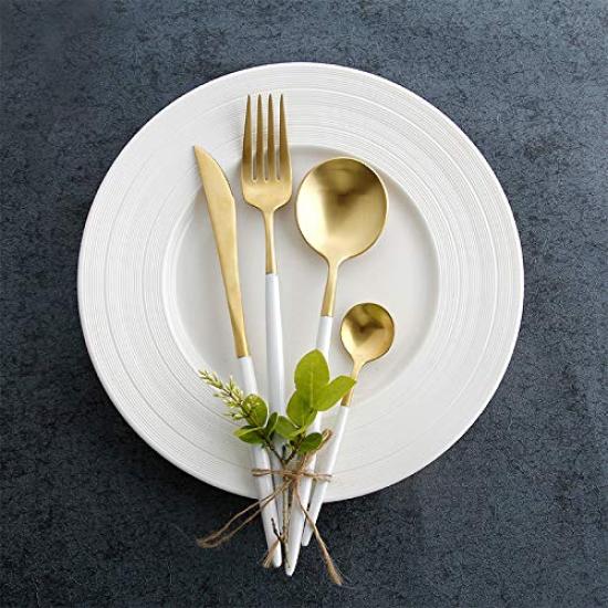 Minky Besteck Besteckset Gold Stilvolles Geschirr Edelstahl Dinner Besteckset Messer Löffel Gabel Set Steakmesser Tafelmesser Dessertlöffel Pasta