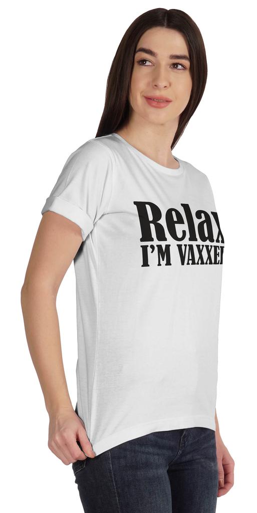 Inkmeso Relax I'M Vaxxed Funny Pro-Vaccine Crew Neck Cotton T-shirt For