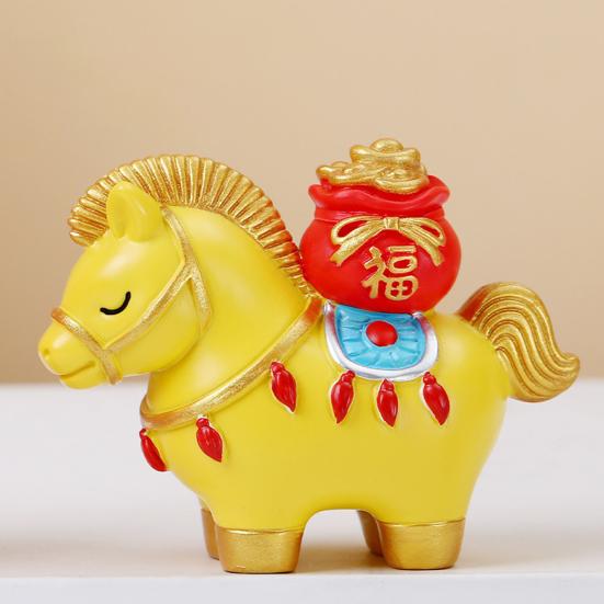Yousheng Chinese Style Horse Statue Golden Ingot Lucky Bag Persimmon Copper Coin Cartoon Pony Figurine Desktop Feng Shui Decoration Ornament