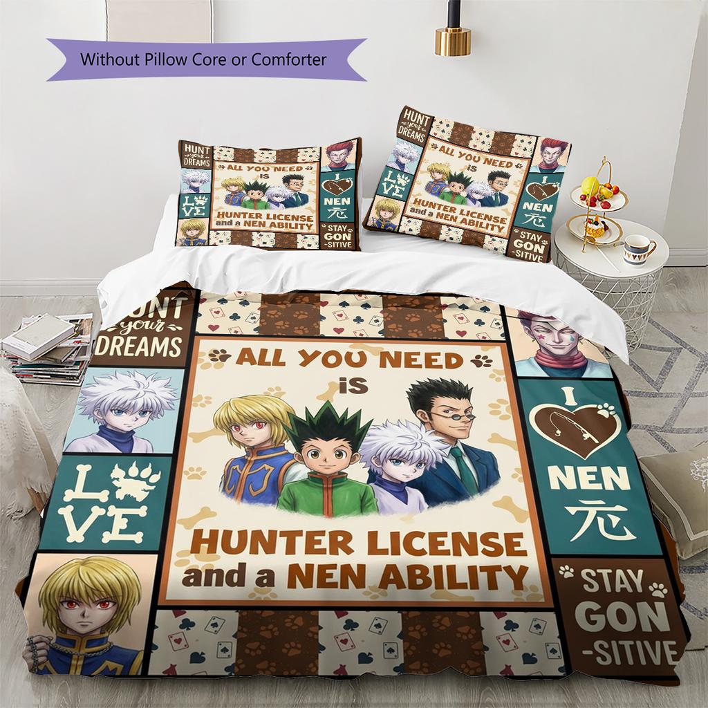 Hunter X Hunter Pattern Bedding Quilt Set Quilt Cover Pillowcase Home Birthday Gift(1 * Duvet Cover + 2 * Pillowcase, Without Core)