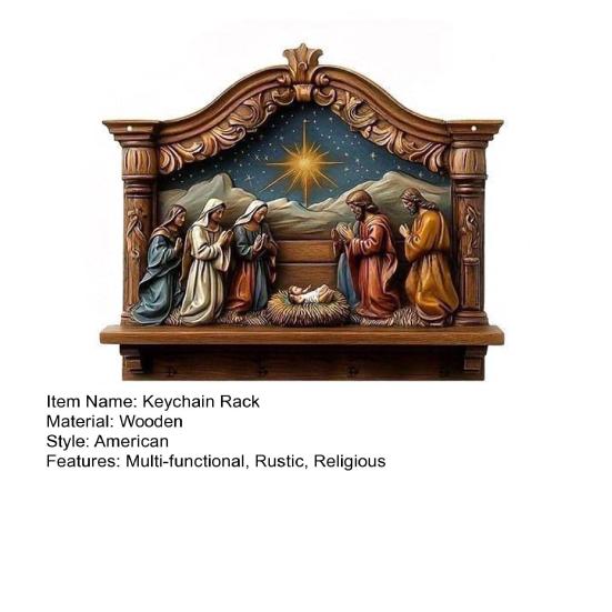 Drewniany Chrześcijański Brelok 2D Płaski Jezus Komunia Sztuka Wieszak na Breloki z 4 Haczykami Religijny Ścienny