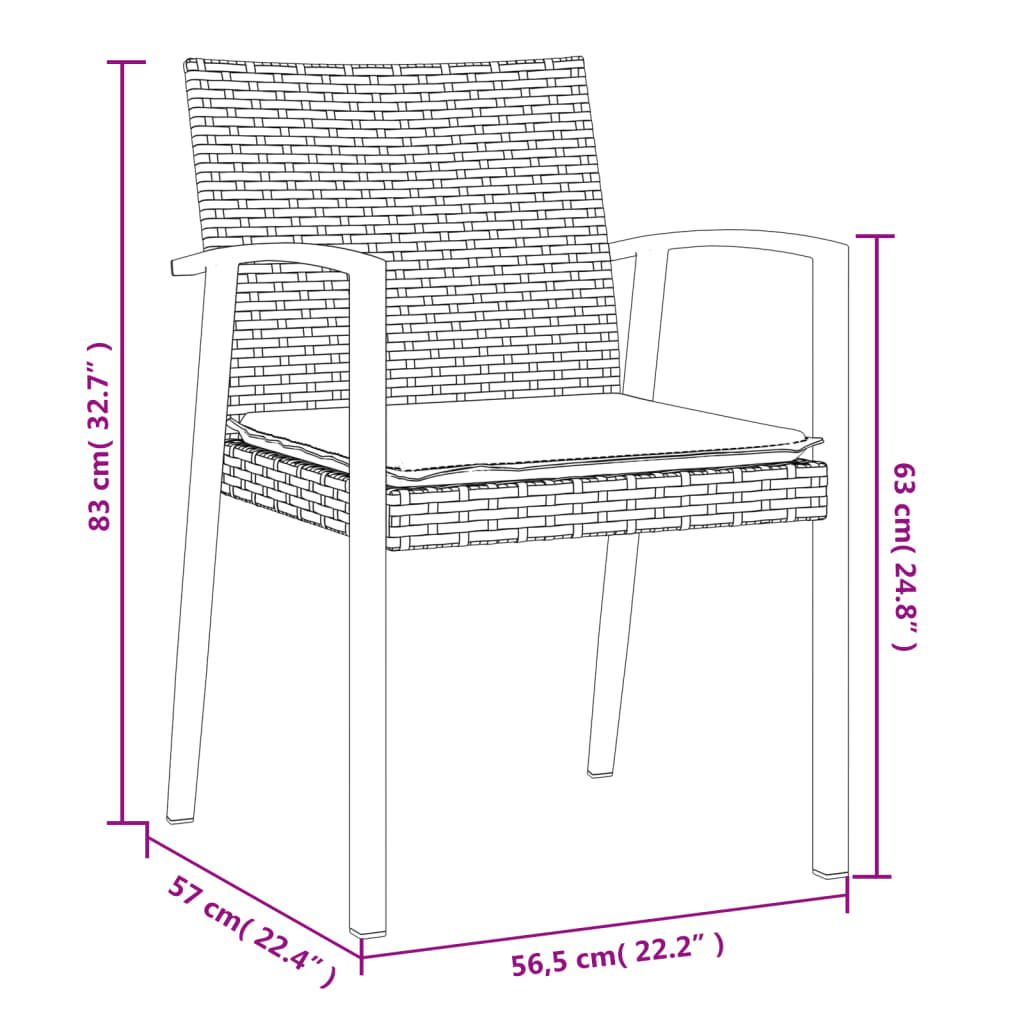 3 Piece Outdoor Dining Set with Cushions Poly Rattan and Steel