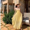 2026 Summer Light Yellow Plaid Backless Halter Dress - Island Beach Resort Style