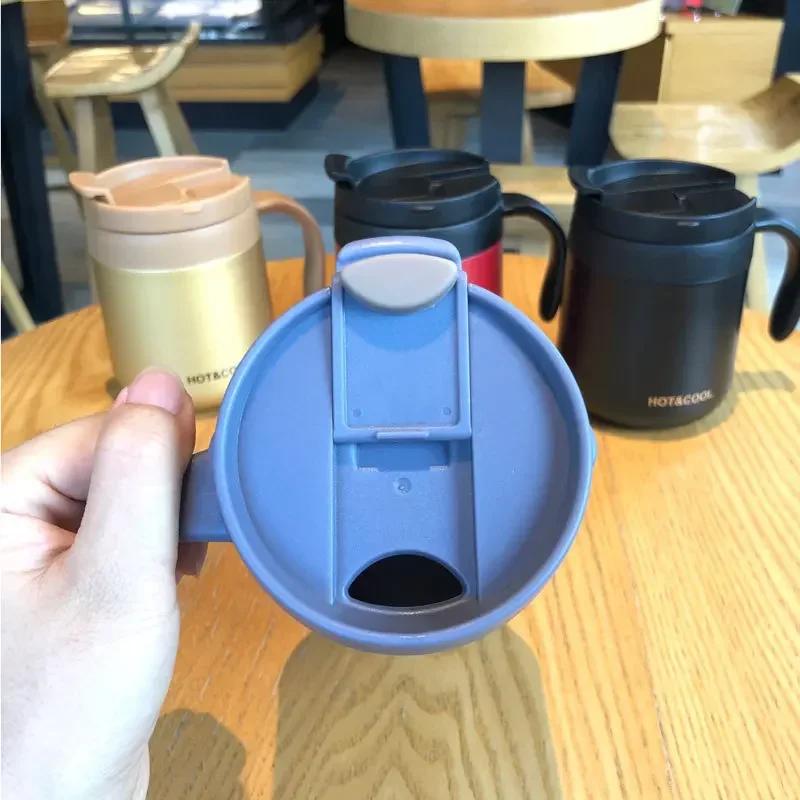 1pc 350ml/500ml Stainless Steel Coffee Thermos Mug Cold and Hot Thermal Water Bottle with Handgrip Office Vacuum Flask Tea Cup